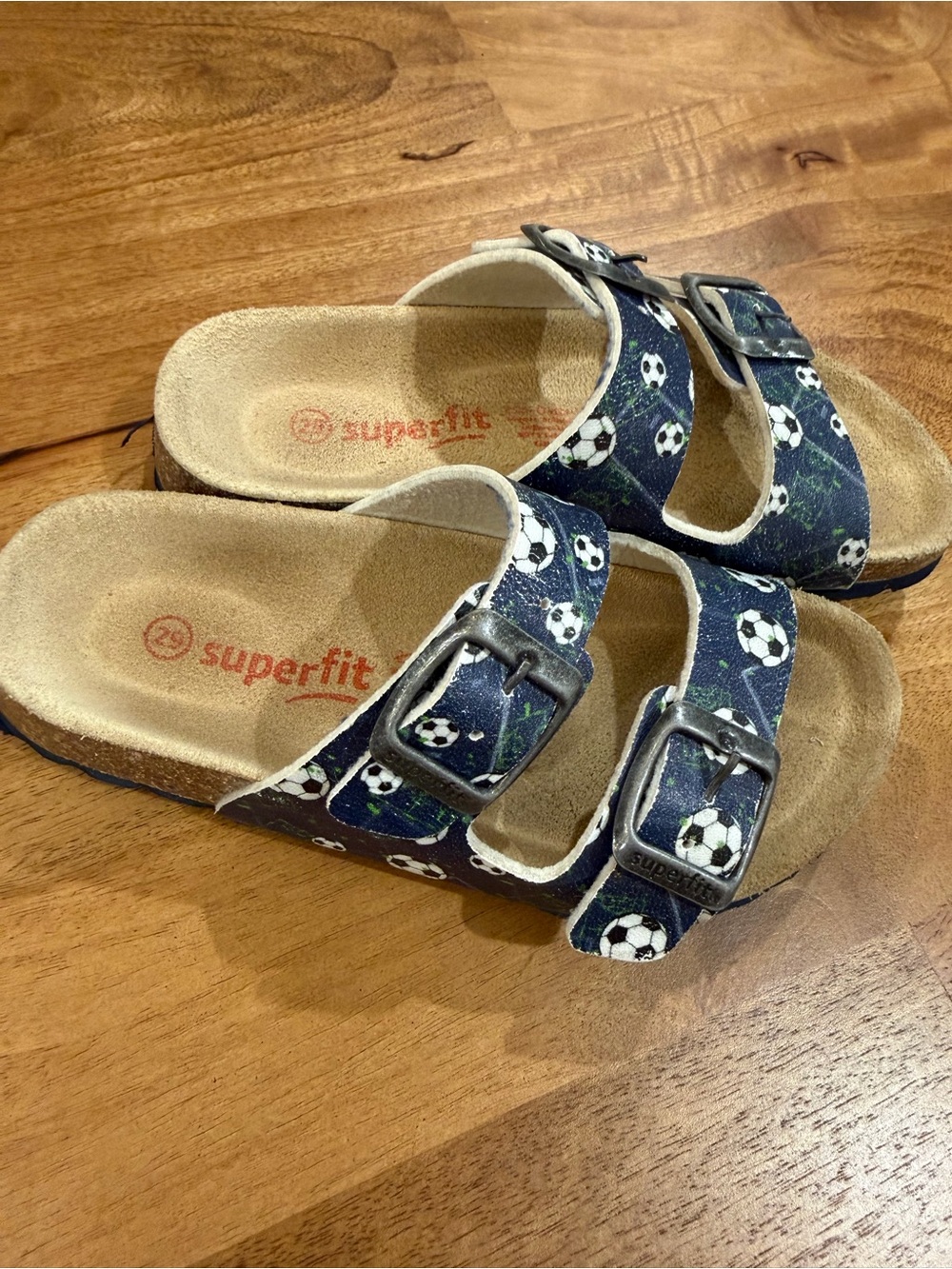 Superfit Navy Soccer Print Double-Buckle Slide Sandals Size 29 (Kids 11.5)